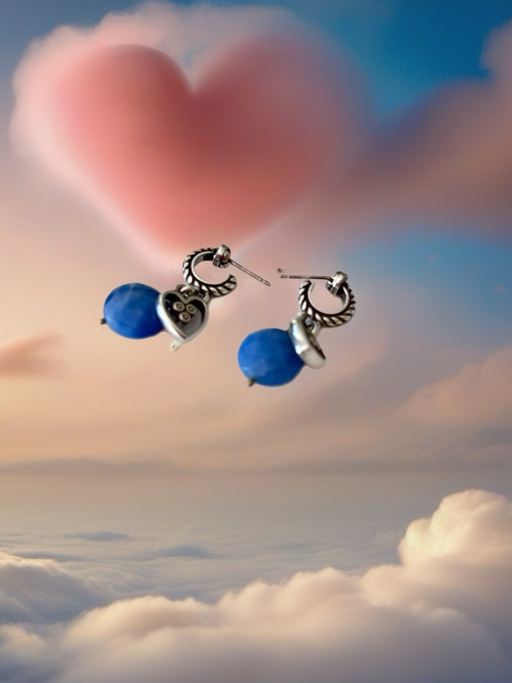 Brighton Fortune Blue Heart Hoop Post Earrings.